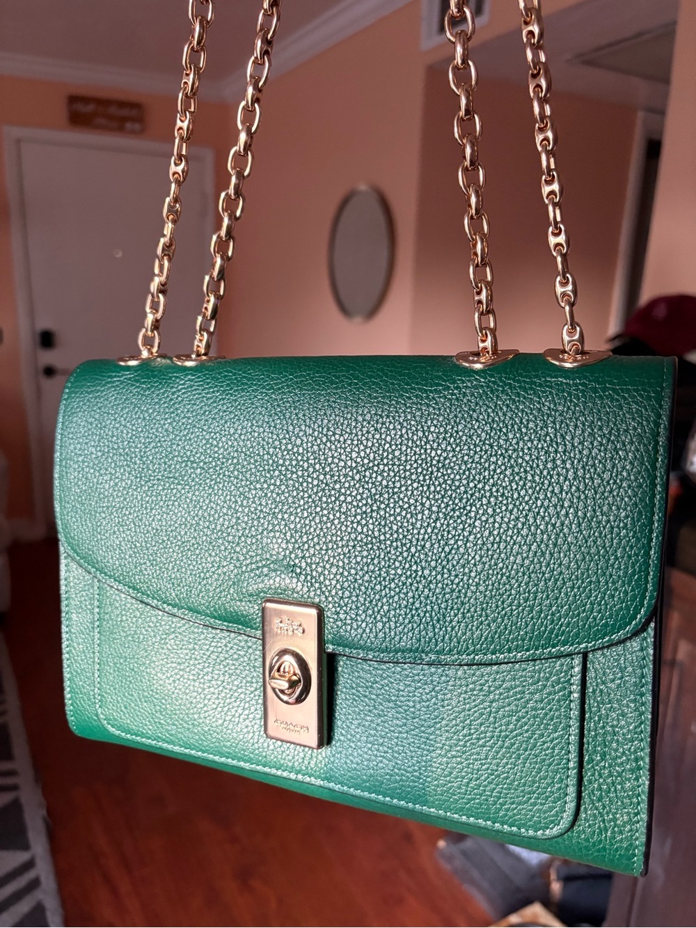 Green Coach Edie Shoulder Bag with Gold Hardware